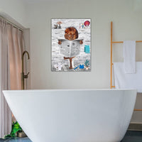 1 x Brand New MKHFUW Funny Bathroom Wall Art, Funny Animals Reading Newspapers in the Toilet Canvas Poster for Toilet Bathroom Animals Artwork, Frameless Lion, 60 x 80 cm  - RRP €20.4