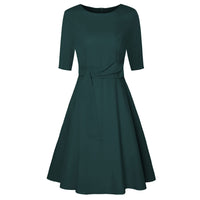 1 x RAW Customer Returns Women s Casual Dress, Elegant Round Neck Half Sleeve High Waist Midi Dress Casual Loose A Line Ruffle Hem Dress,Green,S - RRP €31.49