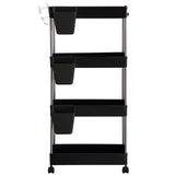 1 x RAW Customer Returns DOEWORKS Storage Cart Kitchen Cart, 4 Tier Rolling Cart with Wheels and 3 Hanging Cups, Multipurpose Storage Rack for Kitchen Bathroom Bedroom Office, Black - RRP €32.26