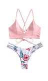 1 x RAW Customer Returns ZAFUL Women s Two Piece Bikini Set with Adjustable Push Up Back Bra, Floral Pattern Triangle Swimsuit - RRP €35.99