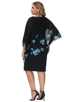 1 x RAW Customer Returns Hanna Nikole Plus Size Beautiful Hip Dress Ladies Cape Party Dress with Chiffon Overlay Black Floral Print XXL - RRP €45.37