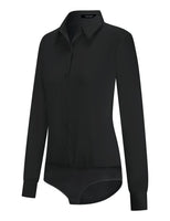 1 x RAW Customer Returns Tapata Womens Button Up Bodysuit Blouse One Piece Long Sleeve Solid Office Work Shirt Casual Tops Black M - RRP €42.35