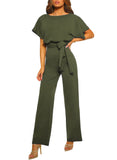 1 x RAW Customer Returns Dokotoo Women s Long Sleeve Elegant Round Neck Backless Jumpsuit Sexy Belted Pants S-XL Green Z XXL - RRP €49.99