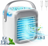 1 x RAW Customer Returns Portable Air Cooler, Personal Air Conditioner 4 in 1, Mobile Evaporative Cooler USB Small Table Fan with 3 Speeds Humidifier Air Purifier 7 LED Light for Home, Office, Room - RRP €44.46