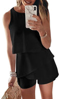 1 x RAW Customer Returns Maavoki Jumpsuit Women Elegant Summer Sleeveless Overall with Ruffles Women Tops Top and Shorts Black XL - RRP €33.99