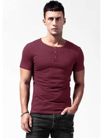 1 x RAW Customer Returns Lehmanlin men s T-shirt button collar, Henley short sleeve T-shirt, leisure T-shirt made of cotton with short sleeves, slim fit sports muscle shirts red S  - RRP €26.99