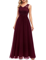 1 x RAW Customer Returns DRESSTELLS Women s Evening Dress Floor Length Elegant for Wedding Chiffon Bridesmaid Dresses Lace Cocktail Dress Sleeveless Ball Gown Burgundy XL - RRP €62.99