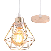 1 x RAW Customer Returns TOKIUS pendant light vintage industrial hanging lamp with geometric design E27 lamp made of iron cage lampshade retro hanging light for dining table kitchen pendant light 1-bulb, gold 160mm  - RRP €16.62