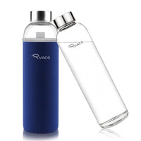 2 x RAW Customer Returns Ryaco glass bottle 1 liter 1l - 550ml - drinking bottle water bottle glass with neoprene cover - bottle glass with sponge brush - glass drinking bottle for carbonated drinks - RRP €32.14