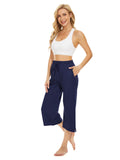 1 x RAW Customer Returns BATHRINS women s casual pants 3 4 pants jogging pants summer loose comfortable wide leg sweatpants house pants sports pants with pockets and adjustable drawstring navy blue, XL  - RRP €18.99