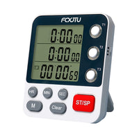 1 x RAW Customer Returns FCXJTU Digital Dual Kitchen Timer 3 Channels Count Up Down Timer Cooking Timer Large Display Loud Volume Alarm and Flashing Light with Magnetic Back Stand White  - RRP €17.03