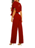 1 x RAW Customer Returns Dokotoo Women s Elegant Short Sleeve Round Neck Open Back Jumpsuit Sexy Belted Pants Red L - RRP €40.32