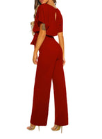 1 x RAW Customer Returns Dokotoo Women s Elegant Short Sleeve Round Neck Open Back Jumpsuit Sexy Belted Pants Red L - RRP €49.99