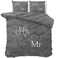 1 x RAW Customer Returns Sleeptime partner bedding Mr. and Mrs. 200cm x 200cm 3-piece grey - soft non-iron duvet covers with zipper - grey bedding set made of 100 cotton - 2x pillowcase 80x80cm - RRP €37.26