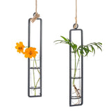 1 x RAW Customer Returns Sziqiqi Creative Wrought Iron Glass Vase, Hanging Hydroponic Container, Hanging Bottle Test Tube for Flowers, Hanging Plant Decoration in Living Room Garden, Black - RRP €13.95