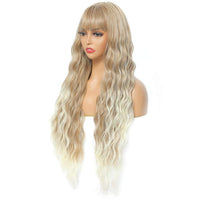 1 x RAW Customer Returns Sylhair Wigs 75 cm Blonde and White Wig with Bangs Super Long Water Wave Synthetic Hair Wigs with Fringes Wavy long Wigs with Bangs Wigs for Women Synthetic Fiber Synthetic Fiber Wigs for Women - RRP €29.23