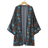 1 x RAW Customer Returns ZANZEA Women Floral Print Kimono Cardigan Boho Beach Dress Pareos Poncho Summer Beach Bikini Cover Up Floral-Blue S - RRP €30.99