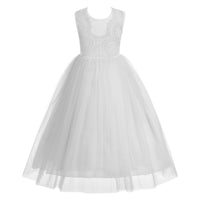 1 x RAW Customer Returns Odizli Flower Girl Dresses Princess Dress Girls Children Sleeveless Lace Backless A-Line Tulle Dress Festive Wedding First Communion Birthday Evening Dress Long Ball Gown White A 9-10 Years - RRP €37.3