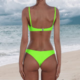 1 x RAW Customer Returns meioro Sexy Bikini for Women 2 Piece Swimwear Low Waist Solid Color Swimwear High Leg Bathing Suit Beachwear L,Bright Green  - RRP €26.99