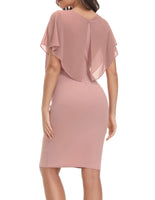 1 x RAW Customer Returns CURLBIUTY Women s Chiffon Pencil Dresses V-Neck Cape Sleeves Patchwork Cocktail Dress Elegant Midi Wedding Dress Light Pink XXL - RRP €22.55