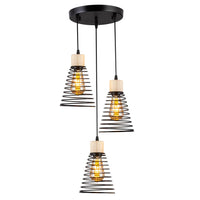 1 x RAW Customer Returns MAXDUYU 3 flames pendant light vintage E27 hanging lamp metal wooden ceiling light hanging lamp retro lampshade industrial for dining room hallway living room restaurant basement, black - RRP €38.3