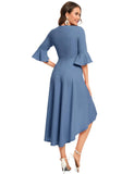 1 x Brand New Gardenwed Festive Dress Women 3 4 Sleeve Flare Bell Sleeve Round Neck Dresses High-Low Cocktail Dresses Rockabilly Dresses Evening Dresses Elegant for Wedding Grey Blue L - RRP €43.36