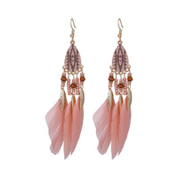 1 x RAW Customer Returns Teardrop Long Earrings, Feather Earrings Ethnic Long Feather Fringe Earrings, Color - RRP €8.99