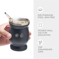 1 x RAW Customer Returns BALIBETOV Argentinian Mate Double Wall Stainless Steel Yerba Mate Set Mate Cup with Bombilla Yerba Mate Straw Grey  - RRP €19.67