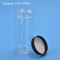 1 x Brand New sourcing map 15pcs Round Plastic Jars with Black Top Lid 17oz 500ml Clear Empty Container - RRP €56.49