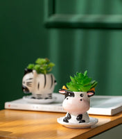 1 x RAW Customer Returns B SEPOR Small Ceramic Animal Succulent Planters with Drainage and Wooden Saucer Beautiful Unique Gift Fox Panda Cow Elephant Sheep Zebra Pack of 6 - RRP €20.4