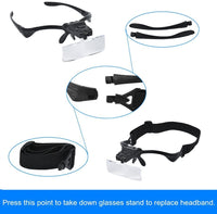 1 x RAW Customer Returns Bustling Head Mounted Magnifying Glass with Light, Headband Magnifier with 5 Lenses for Jewelry, Electronics, Hobby 1X to 3.5X  - RRP €16.72