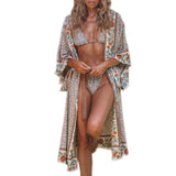 1 x RAW Customer Returns SIEBENEINSY Women s Boho Beach Swimsuit Cover Pareos Kimono Cardigan Dressing Gown Long Blouse Bikini Cape Vintage Swimwear Summer Dress - RRP €17.16