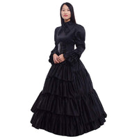 1 x RAW Customer Returns GRACEART Women s Medieval Victorian Costume Vintage Ruffle Fancy Dress with Crinoline and Belt Black, X-Large  - RRP €67.86