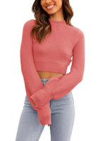 1 x RAW Customer Returns GeGekoko Women s Sexy Crew Neck Cropped Sweaters Ribbed Long Sleeve Crop Top Pullover Sweater, Pink, M - RRP €34.99