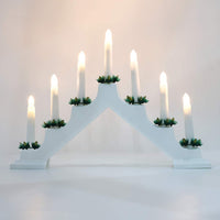 1 x RAW Customer Returns Lewondr Christmas Candle Bridge Lights, Plastic Decorative Table Candelabra Candle Lamp with 7 Battery Operated Bulbs, Illuminated Christmas Ornament for Dining Room Living Room Party Wedding Dinner, White - RRP €18.14