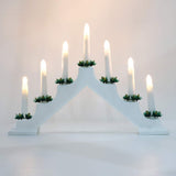 1 x RAW Customer Returns Lewondr Christmas Candle Bridge Lights, Plastic Decorative Table Candelabra Candle Lamp with 7 Battery Operated Bulbs, Illuminated Christmas Ornament for Dining Room Living Room Party Wedding Dinner, White - RRP €18.14