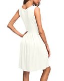 1 x Brand New AUSELILY women s sleeveless pleated loose swing leisure dress with knee-length pockets white, L  - RRP €19.99