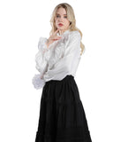 1 x RAW Customer Returns Fiamll Women s Victorian Blouse Vintage Stand-Up Collar with Ruffles Long Medieval Blouse White M - RRP €36.29