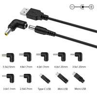 1 x RAW Customer Returns LIANSUM power cable USB to DC 5 V, power universal cable DC 5.5 x 2.1 mm with 10 converters 5.5 x 2.5, 4.8 x 1.7, 4.0 x 1.7, 4.0 x 1.35, 3.5 x 1.35, 3.0 x 1.1, 2.5 x 0.7, Micro USB, Type C, Mini  - RRP €9.67