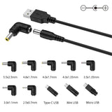 1 x RAW Customer Returns LIANSUM power cable USB to DC 5 V, power universal cable DC 5.5 x 2.1 mm with 10 converters 5.5 x 2.5, 4.8 x 1.7, 4.0 x 1.7, 4.0 x 1.35, 3.5 x 1.35, 3.0 x 1.1, 2.5 x 0.7, Micro USB, Type C, Mini  - RRP €9.67