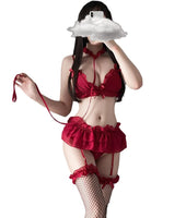 1 x RAW Customer Returns SINROYEE Women s Sexy Cosplay Lingerie Set Ruffle Baby Doll Teddy Outfit Bra and Panties Nightdress with Choker Anime Lace Babydoll, Red, One Size - RRP €19.4