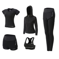 1 x RAW Customer Returns DJKTTMKW Sports Set Women s Tracksuit Jogging Suit Set 5 Piece Sports Suit Yoga Clothing Sports Outfit Fitness Sportswear Suit Gym Set Black A, XL  - RRP €39.98