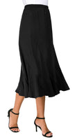 1 x RAW Customer Returns EXCHIC Women Elegant Suede Midi Skirts with Elastic Waist Splicing A Line Skirt XXL, Black  - RRP €27.98