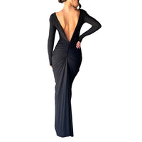 1 x RAW Customer Returns Loalirando Women s Long Dress Backless Dress Women Elegant Dress Long Sleeve Women s Ceremony Dress Party Dress Bodycon Deep V-Neck Evening Cocktail Dress Black, M  - RRP €39.45