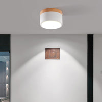 1 x RAW Customer Returns Schindora LED Ceiling Luminaire, Surface Spotlight for Wood Decoration, Mini Ceiling Luminaire, Round, White, Warm White 3000K, 12W. - RRP €24.76