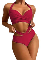 1 x RAW Customer Returns jakloz Women s Bikini Set Sexy Two Piece Swimsuit V Neck Criss Cross Swimwear Lace Up Bikini Swimsuit Red, XL  - RRP €23.18