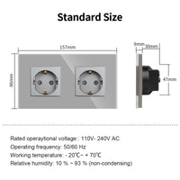 3 x RAW Customer Returns JIMEIDA double socket in grey, 16Amp glass Schuko sockets flush-mounted protective contact wall socket - 157 86mm, 250V, 2 way - RRP €48.39