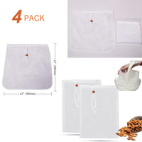 4 x Brand New Nut Milk Bags, 4 Pack 12 x 12 Reusable Food Filter Bags Strainer for Almond Milk, Juices, Tea, Yogurt, Cheese, Cold Brew, Wine, Herbs - RRP €81.6