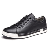 1 x RAW Customer Returns Men s Leather Casual Skateboard Shoes Fashion Lace Up Loafers Non-slip Flats Trendy Business Comfortable Sneakers Black,45 EU - RRP €54.0