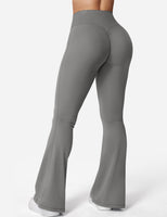 1 x RAW Customer Returns ZAAYO Women s Flare Scrunch Leggings V Cross Waist Bell Bottom Yoga Pants Tummy Control Bootcut Workout Leggings Gray S - RRP €31.25